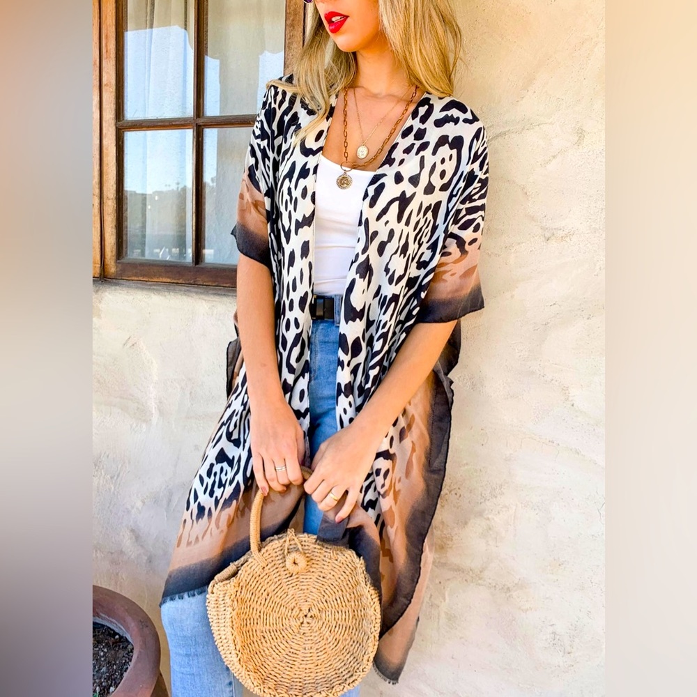 Leopard Printed Kimono Cardigan Cover Up